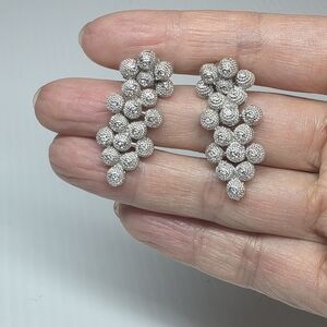 Elegant Silver toned Cluster dangle clip on screw back Earrings